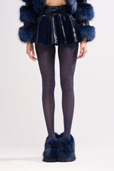 SHE IS ON FIRE FAUX LEATHER MINI SKIRT IN NAVY