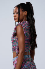 SHES GONE, DANCE ON GIRL SHREDDED DENIM TOP