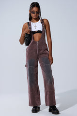 DOUBLE KNEE TEXTURED DENIM OVERALLS