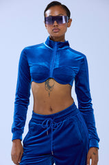 ELECTRIC BLUES CROP ZIP UP SWEATSHIRT