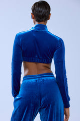 ELECTRIC BLUES CROP ZIP UP SWEATSHIRT