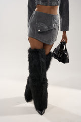 ALL FOR LOVE VELVET DENIM MINI SKIRT