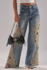 AMIGAS CHEETAH PRINT WIDE LEG PANT