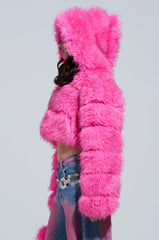 SABRINA HOODED FAUX FUR JACKET