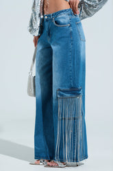 GIMME GIMME RHINESTONE CHAIN CARGO JEANS