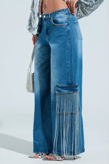 GIMME GIMME RHINESTONE CHAIN CARGO JEANS