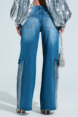 GIMME GIMME RHINESTONE CHAIN CARGO JEANS