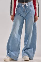 YOU BET DRAWSTRING WIDE LEG JEANS