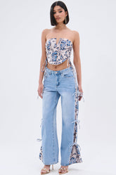 SEASONAL AWAKENING BROCADE PATCH DENIM JEANS