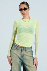 PAXTON SEXY DOUBLE LINED MESH LONG SLEEVE TOP