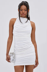 BUSINESS IN FRONT PARTY IN BACK MINI DRESS IN WHITE