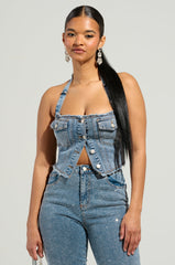 JOLIE RHINESTONE EMBELLISHED DENIM CORSET