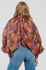 LUXURIOUS TENDENCIES BROCADE LONG SLEEVE PUFF BLOUSE