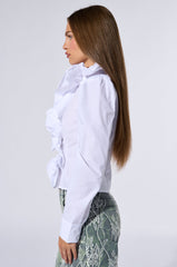 MEGHAN DRAMATIC RUFFLE BUTTON DOWN BLOUSE