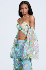 GARDENIA FLORAL EMBROIDERY TULLE TOP