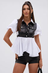 NEW DRESS CODE LEATHER AND POPLIN BUTTON DOWN SHIRT