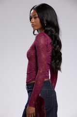 ESSENTIAL LACE LONG SLEEVE TOP IN PLUM