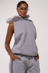 LUXE FUR OPEN-BACK SWEATSHIRT IN GREY