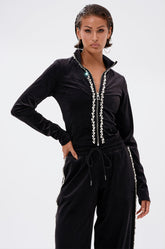 DARA RHINESTONE MOCK NECK ZIP-UP SWEATSHIRT