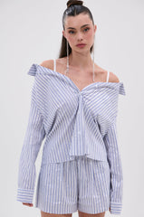 NOTHING BETTER STRIPE BUTTON DOWN WITH RHINESTONE