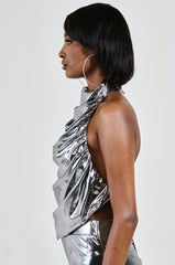 MIAMI NIGHTS HALTER NECK TOP IN SILVER
