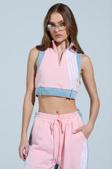 HEADS UP QUARTER ZIP SLEEVELESS SWEATSHIRT IN PINK
