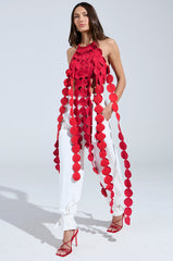 LIGHTS FLASHING HALTER TIE NECK TOP IN RED