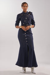 YOU GOT ME SPINNING DENIM MAXI SKIRT