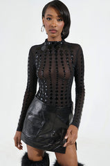 NOT MY FAULT LONG SLEEVE MESH BODYSUIT