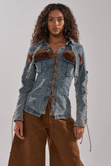 TRY ME BABY LACE UP DENIM TOP