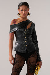 YOU GOT ME FEELING FAUX LEATHER BUTTON DOWN