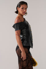 YOU GOT ME FEELING FAUX LEATHER BUTTON DOWN