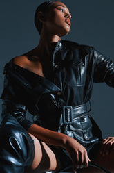 TALK TO ME BABY FAUX LEATHER BUTTON DOWN