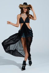 HEAVENLY THOUGHTS SLEEVELESS TUNIC TOP IN BLACK