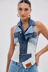 ALWAYS RIGHT DENIM ABSTRACT BLOUSE