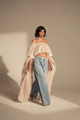 SLOUCHY SQUARE NECK LONG SLEEVE BLOUSE TOP