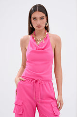 UP TO NO GOOD HALTER BLOUSE IN PINK