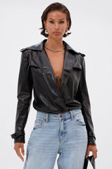 TRACIE FAUX LEATHER BLAZER BODYSUIT