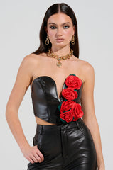 ROSE PETALS CORSET TOP IN BLACK MULTI