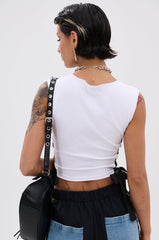 UNHINGED AND UNBOTHERED SIDE LACE CROPPED TEE