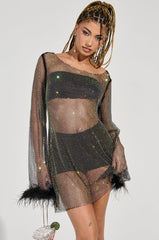 TELL ME A SECRET SPARKLE MINI DRESS IN BLACK