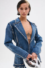 MY OWN THING STUDDED DENIM BLAZER