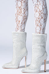 AZALEA WANG JUBAL WHITE EMBELLISHED BOOTIE