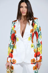 MIND MY OWN FLORAL SATIN BLAZER
