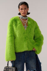 SLIME TIME FAUX FUR COAT IN LIME