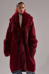 LUXE LIFE FUR CARDIGAN IN BURGUNDY