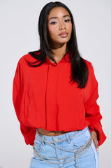 TREY RUCHED SLEEVE BOMBER IN RED