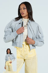 LYNX LAYERED BOMBER JACKET IN HEATHER GREY