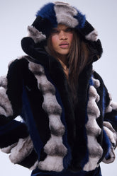 SUPERNOVA PANELED FAUX FUR IN BLUE MULTI