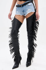 AZALEA WANG KATRICE BLACK STILETTO WESTERN FRINGE CHAP BOOT